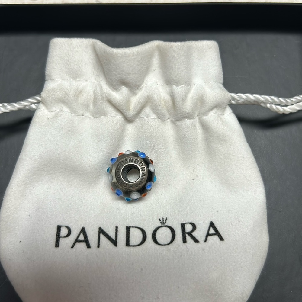 Pandora glass murano bead with raised colored accents
